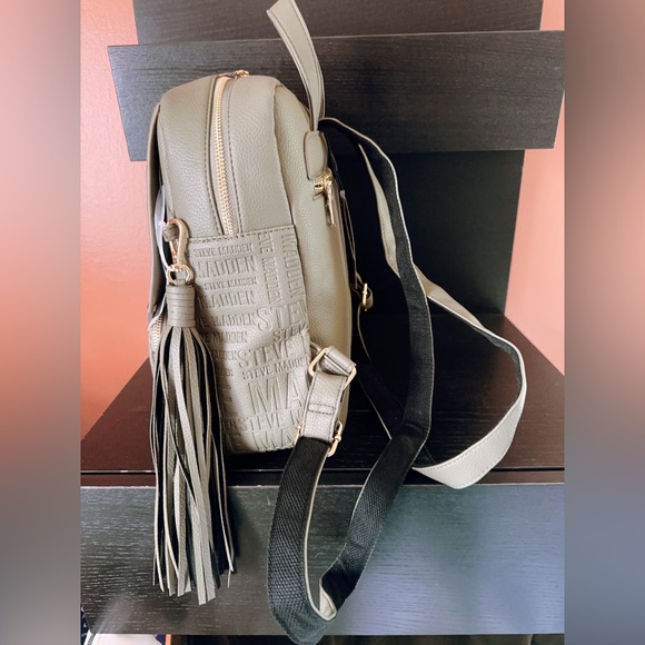 STEVE MADDEN DR126400 OLIVE BTAMPAA Logo EMBOSSED soft LEATHER BACKPACK Tassel - Picture 4 of 11